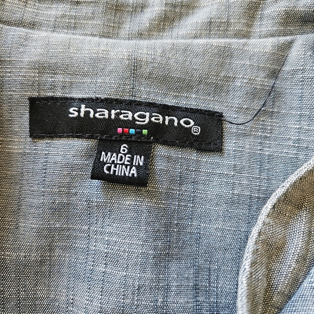 Sharagano Blue Sleeveless Wrap Dress Notch Lapel Tie Waist Women's 6 - Picture 8 of 9